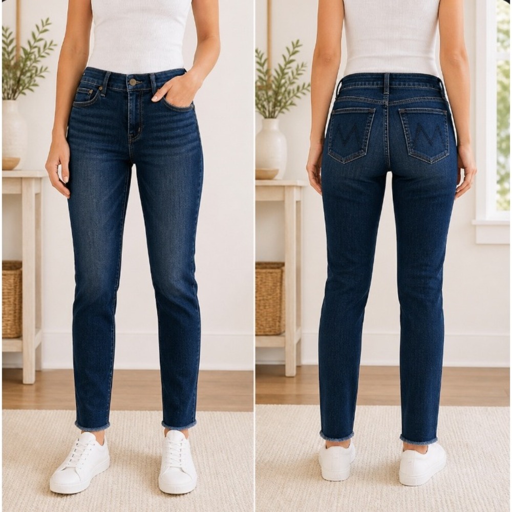 Mother The Looker Ankle Fray Jeans 25 Blue Skinny Raw Hem Coffee Tea Or Me